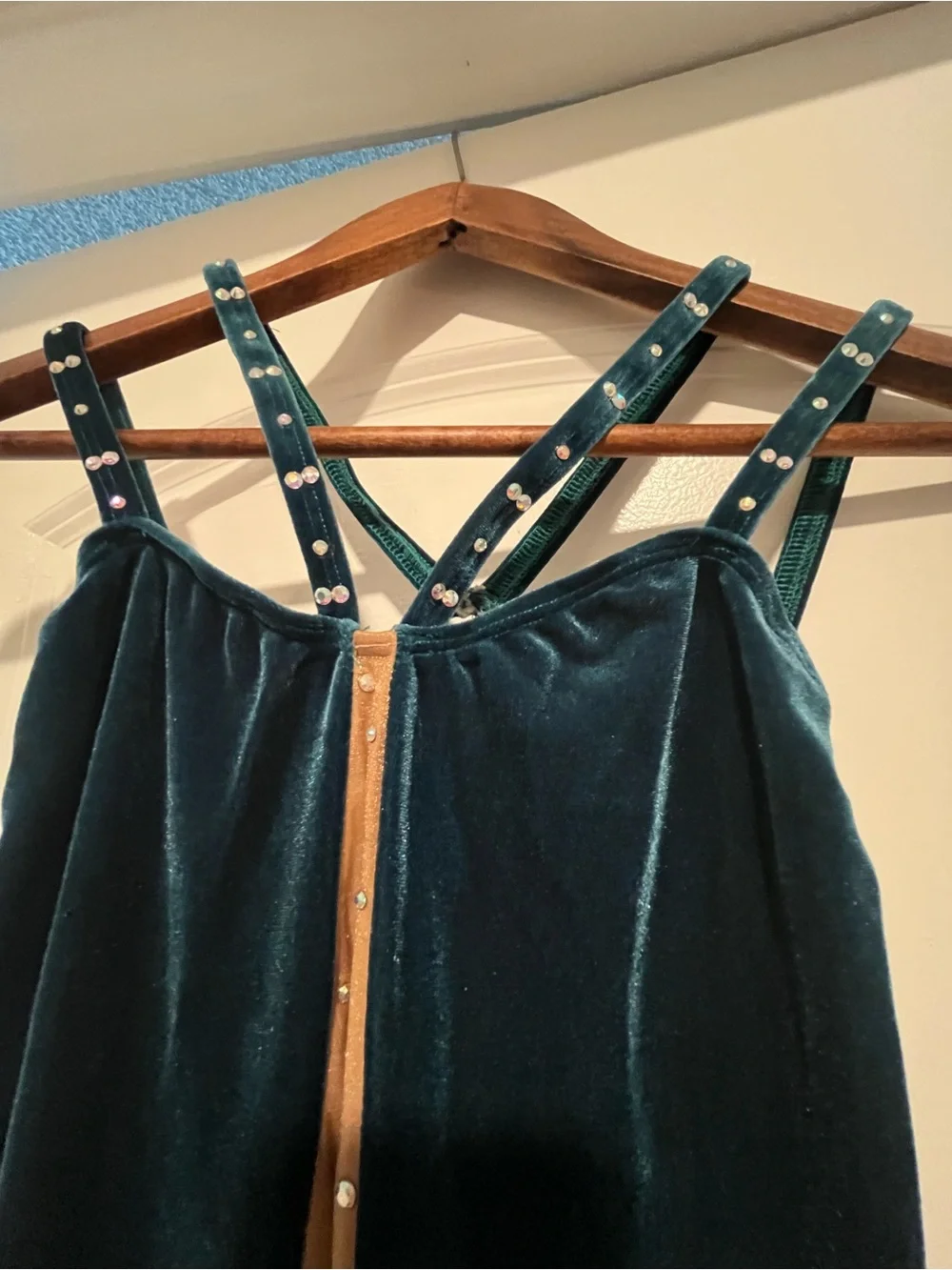 Custom Made Teal Velvet Dance Unitard with Swarvoski Crystals